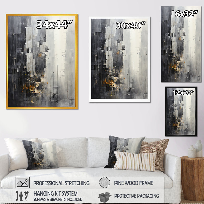Horizon II de gratte-ciel gris - art mural gratte-ciel, Toile tendue, H 60 po x l 28 po x P 1,5 po