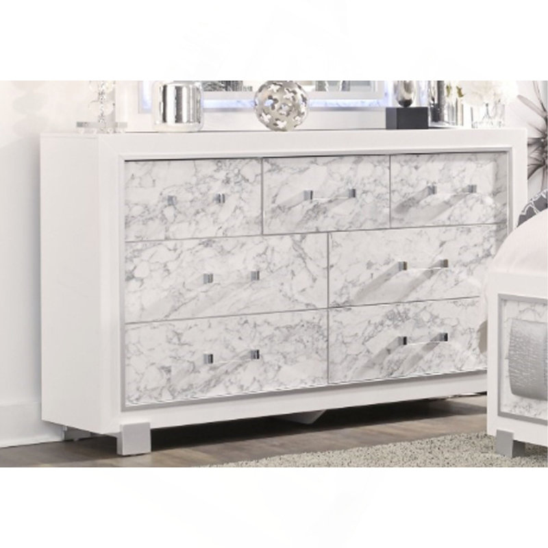 Commode 7 tiroirs minimaliste de luxe - finition marbre