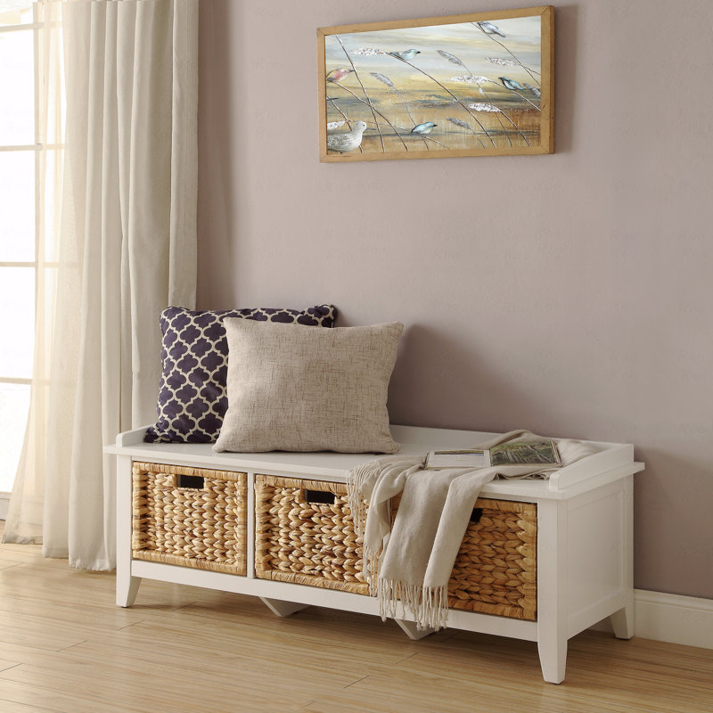 Banc en rotin et blanc avec rangement