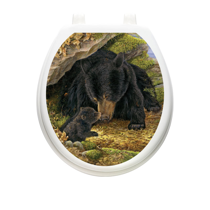 Décalcomanie de siège de toilette Lodge Black Bears - couvercles de toilette en vinyle , Rond