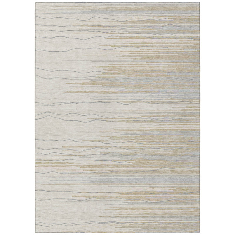 Tapis intérieur lavable rayé gris et beige 5 pi x 8 pi