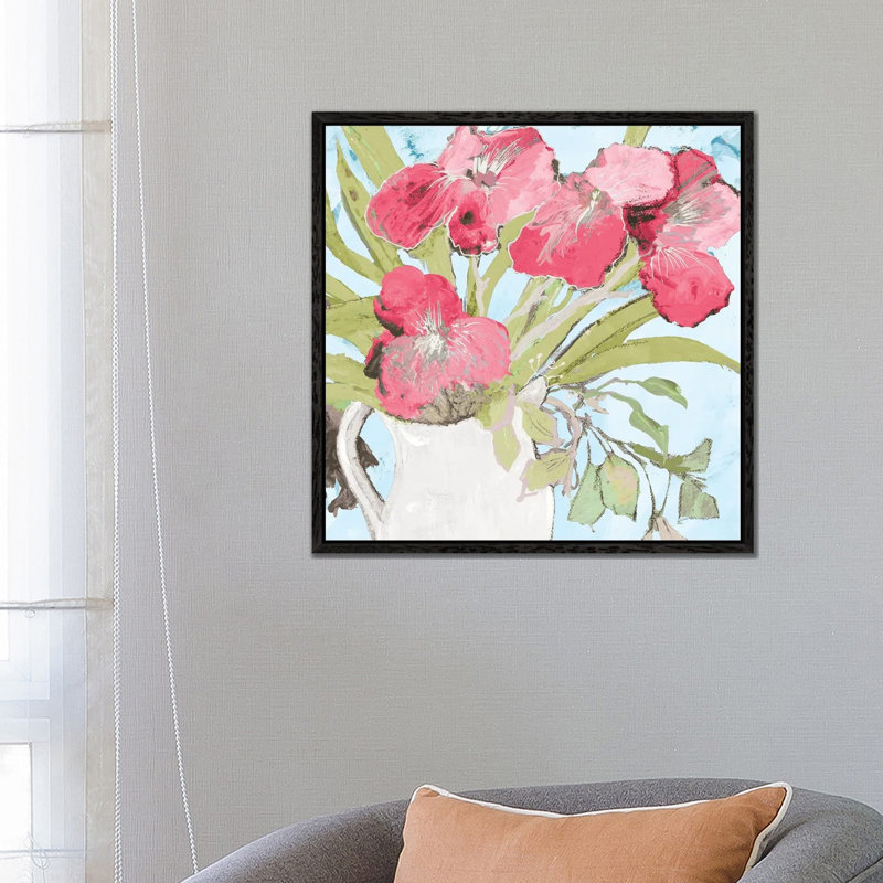 Spring Vase by Robin Maria - Painting on Canvas, Black Floater Frame, 66.04 cm H x 66.04 cm W