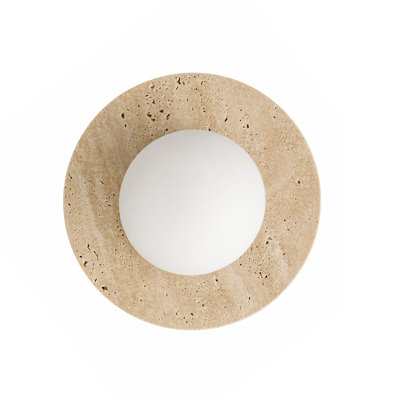 7.9" Modern Globe Wall Sconce with G9 Base and Travertine Backplate
