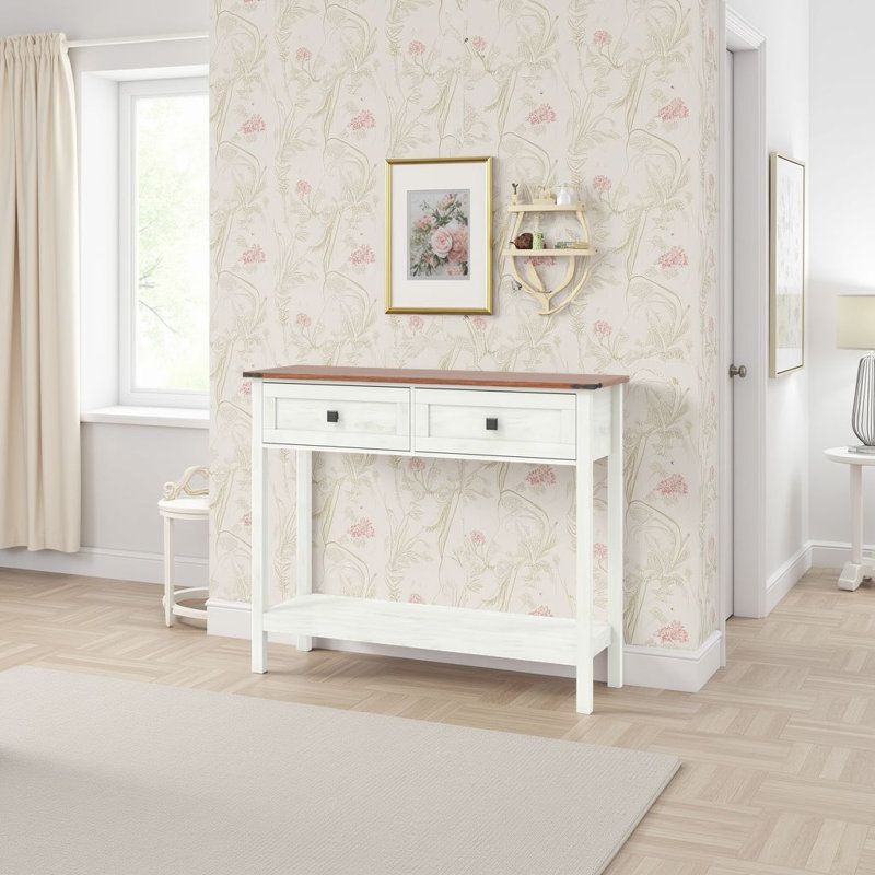 39" Farmhouse Console Table - 2-Drawer Storage Entryway Table (Rustic Sofa Table with Shelf), White