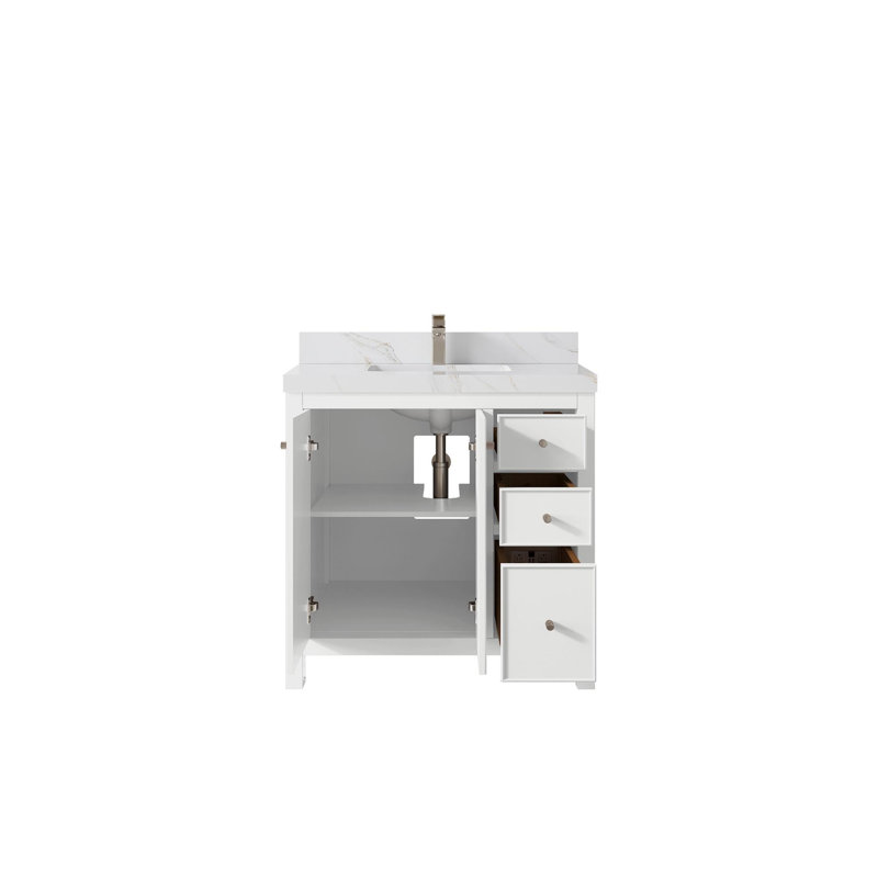 Meuble-lavabo simple avec plateau Chicago 36, Sienne Calacatta