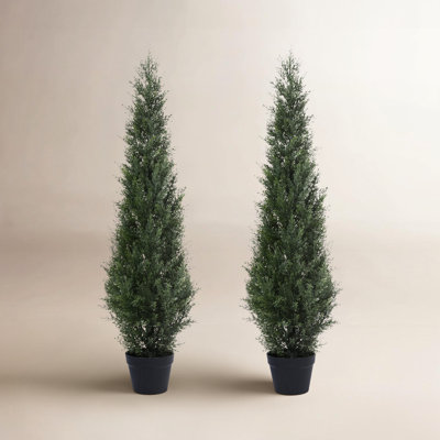 Adcock Artificial UV Resistant Cedar Topiary Trees, Faux Cypress Plants with Solar Light String
