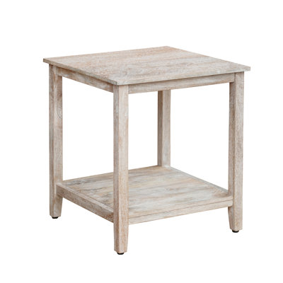 White Wash Coastal Solid Hand-Made Wood Square Side Table