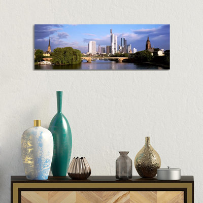 Skyline As Seen From The Main River, Frankfurt, Hesse, Germany by Panoramic Images - Wrapped Canvas Panoramic Print