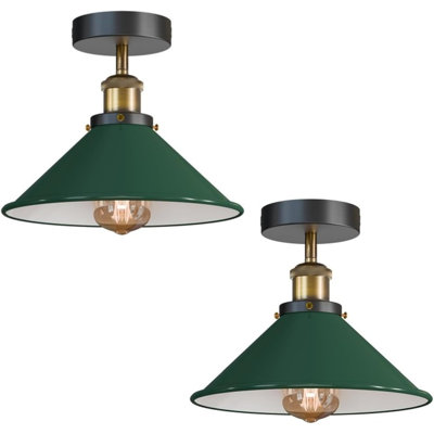 Ensemble de 2 plafonniers semi-encastrés E26 Vintage pour couloir avec abat-jour conique 22 cm
