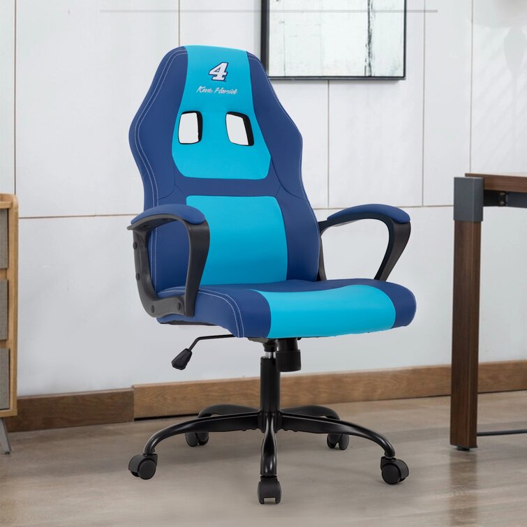 Nicer Furniture AP1878-BL Ergonomic Racing Gaming Chair with Head Cushions & Adjustable Armrest Blue