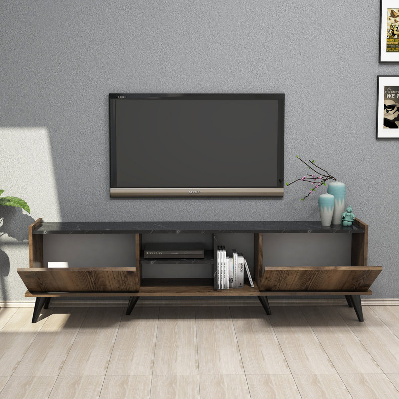 Meuble télé moderne de 70,9 po x 20,5 po x 13,4 po | 100% panneau de particules enduit de mélamine, épaisseur de 0,71 pouce | Fixation murale avec plusieurs tablettes, design élégant et fonctionnel pour le salon et les espaces de divertissement