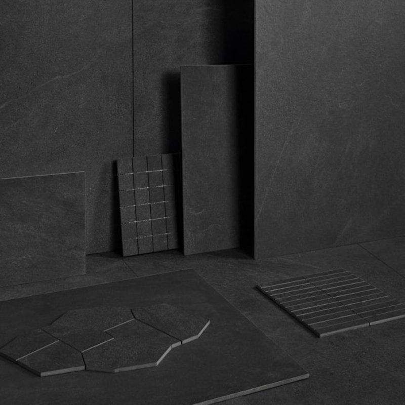 Era 1X6 Stacked Limestone Look Matte Porcelain Mosaic Tile, Charcoal Black