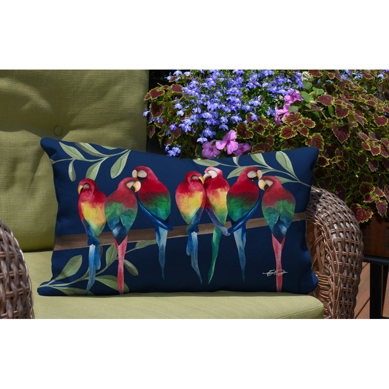 Sky Flocked Together Birds Outdoor Rectangular Pillow Cover & Insert, Navy Blue
