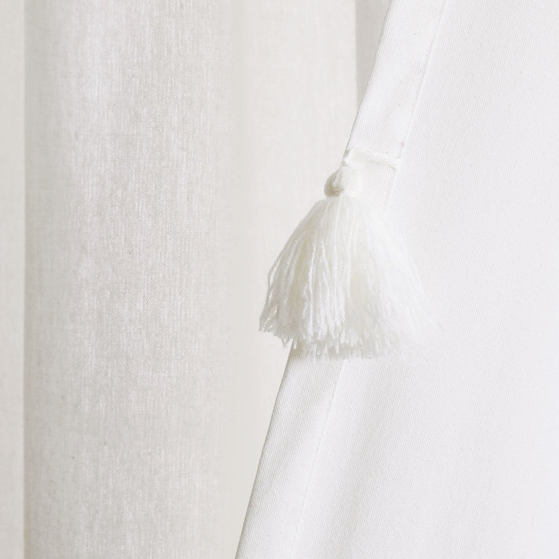 Lush Decor Boho Faux Linen Texture Tassel Semi-Sheer Single Curtain Panel, White
