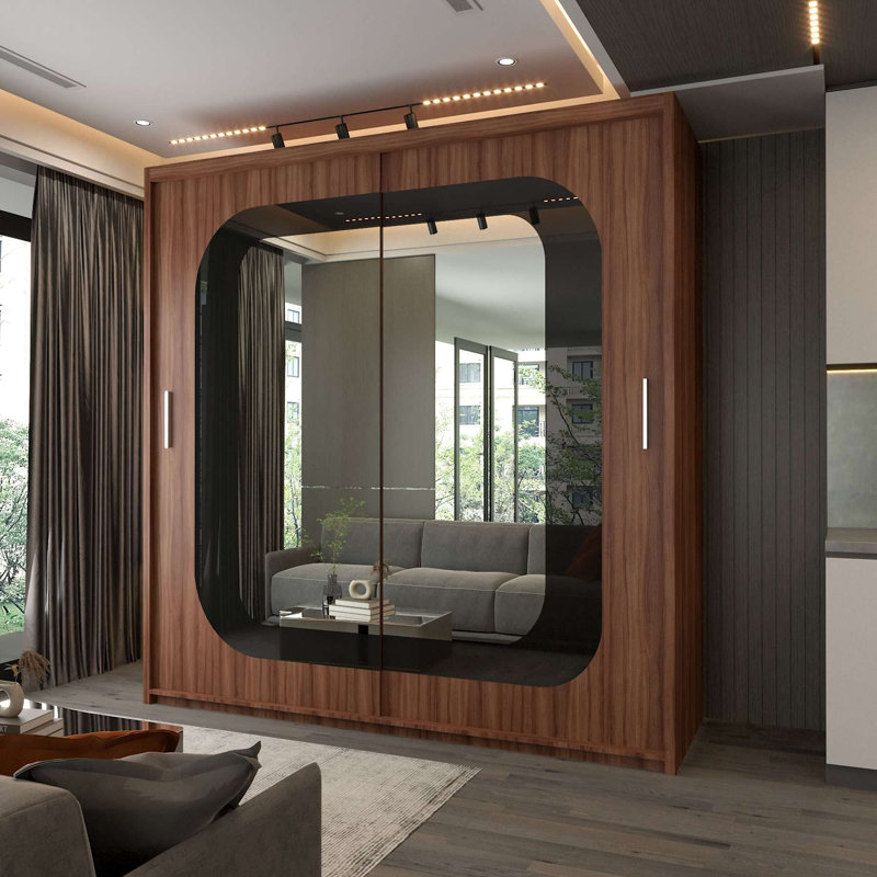 Bellarae Laminate Wardrobe, Walnut (Black Strip), 217cm H x 150cm W x 62cm D