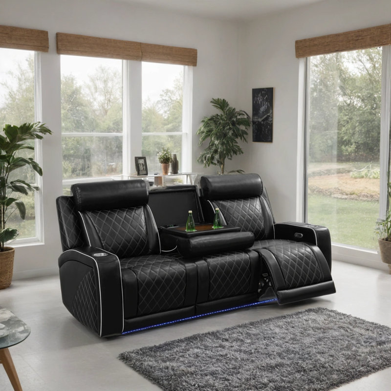 Ensemble de canapé inclinable électrique en cuir 2 pièces avec lumière DEL, station de recharge sans fil et console de rangement