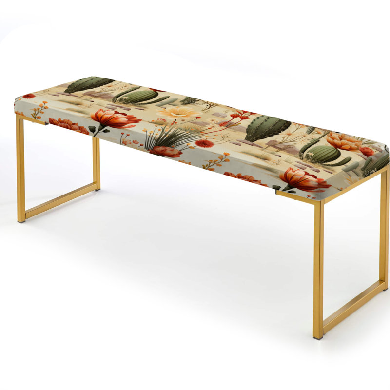 Cactus Desert Dreams Boho Pattern - Floral Upholstered Gold Bench
