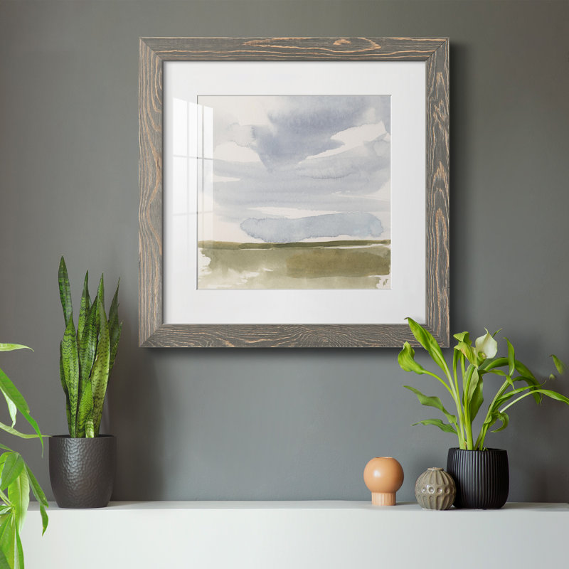 «Open Field S croquis I», reproduction encadrée de qualité supérieure - prête à être accrochée, Papier avec cadre gris, Blanc