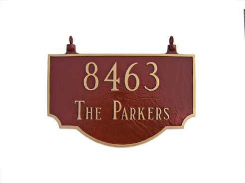 Vanderbilt 2-Line Hanging Address Plaque, Brick Red/Gold