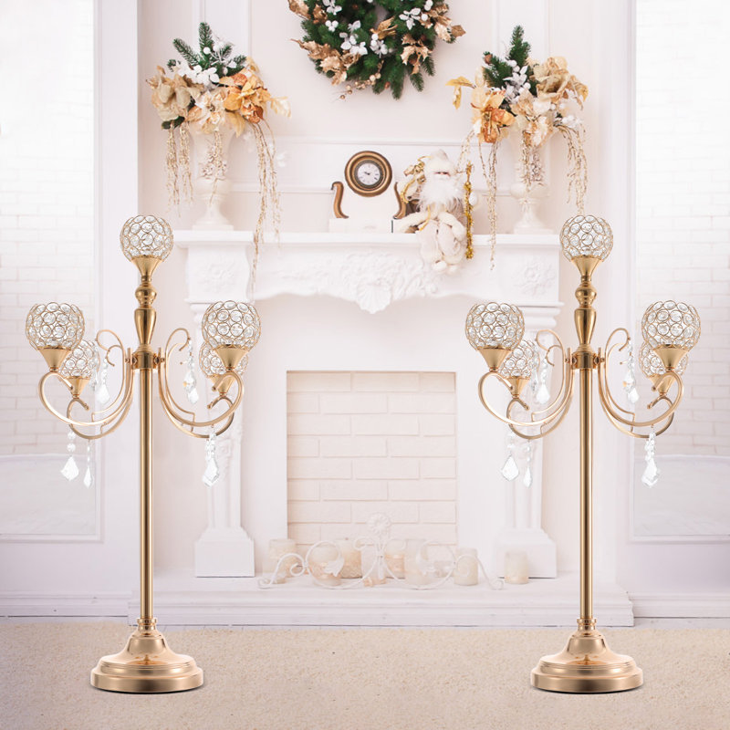 33.8'' H Metal Tabletop Candelabra, Gold
