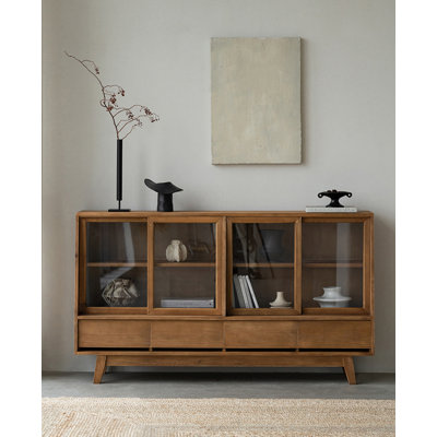 Wabi-sabi Style Fir Wood & Glass Sideboard