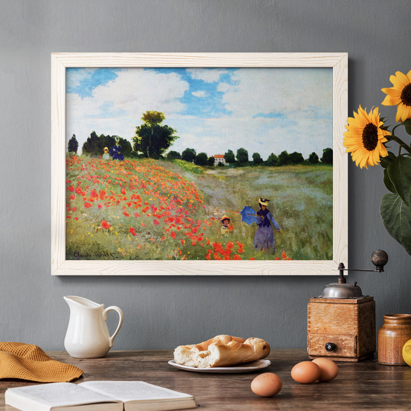 Coquelicots par Monet - Toile tendue avec châssis rustique, Cadre blanc, H 18 po x l 26 po x P 1,5 po