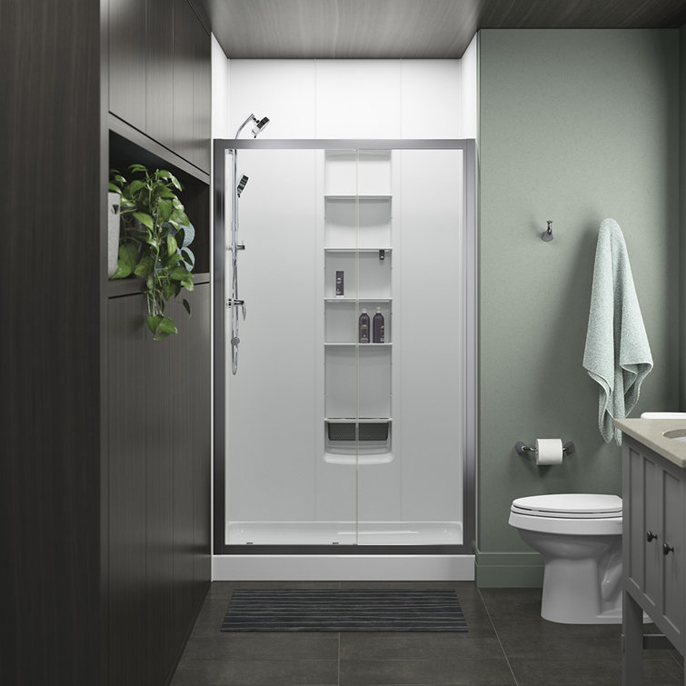 Whiston 48 In. x 74-7/8 In. Frameless Sliding Shower Door in Silver Frame Finish with Smooth/Clear Glass Texture