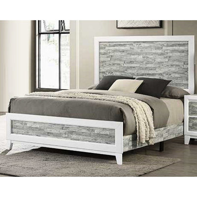 Lit à panneaux très grand contemporain avec tête de lit gris et blanc moderne et facile à nettoyer