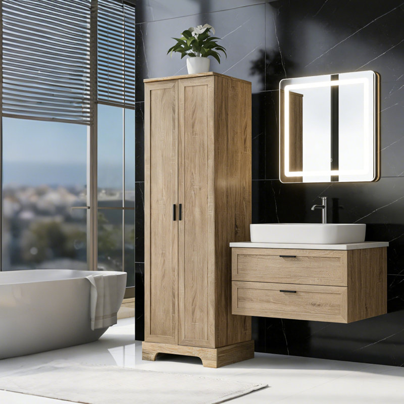 Freestanding Bathroom Storage Cabinet With 2 Doors And Adjustable Shelf, Brown