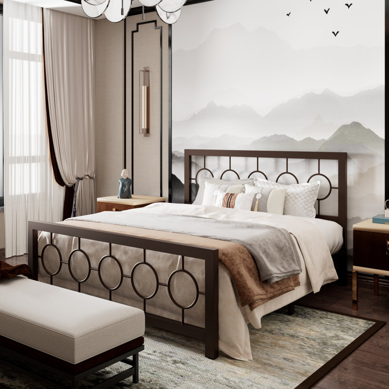 Avren Oriental Vintage Style Metal Platform Bed