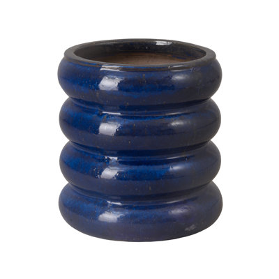 23.5 in. Blue Ceramic Round Planter (23.5 in. L x 23.5 in. W x 22 in. H) High-fire treatment with Drainage Hole