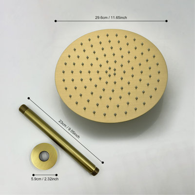 Pommeau de douche à effet pluie haute pression ultramince de 30 cm (12 pouces), acier inoxydable 304, fini or brossé