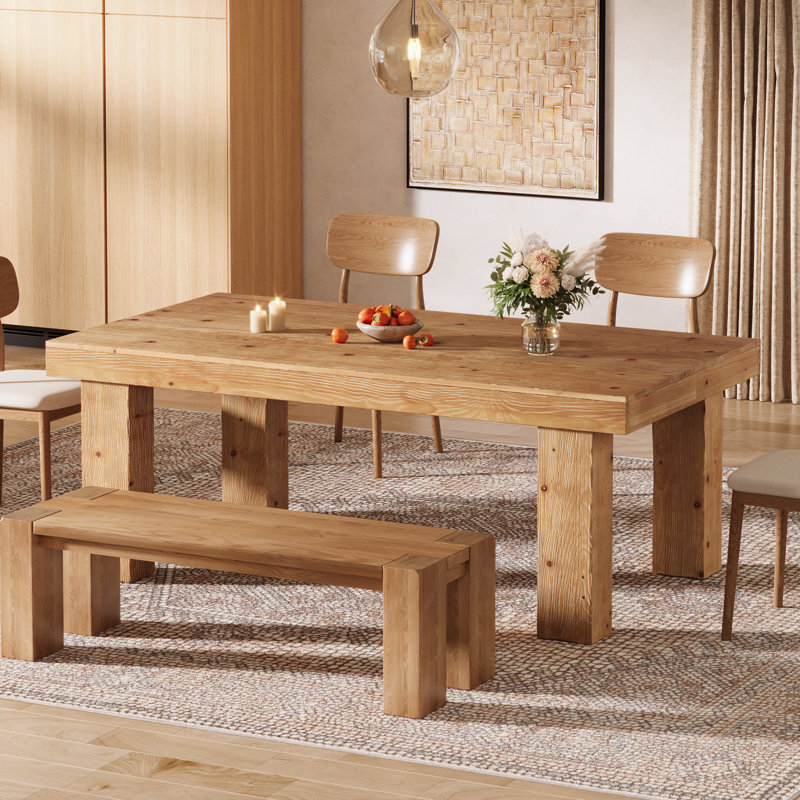 Table de salle à manger en bois massif 63 pouces, Brown