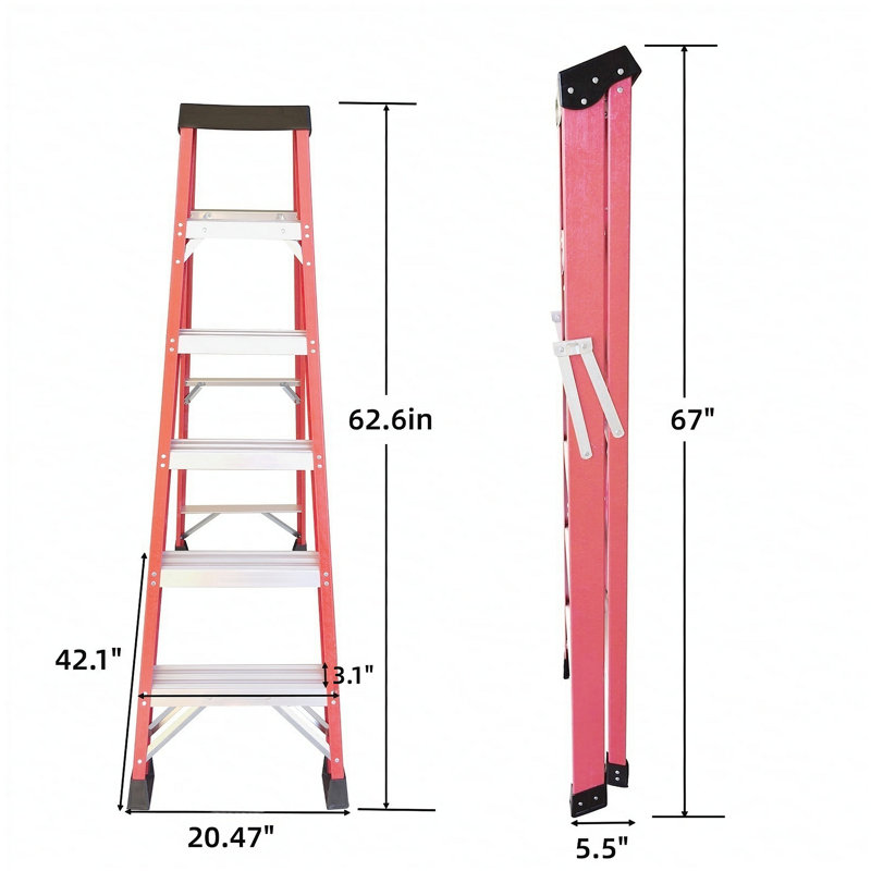 Échelle en fibre de verre, échelle à un côté, pour l'isolation de la structure de l'échelle électrique, rouge, Rouge