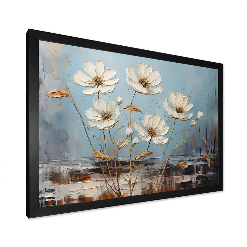 Marguerite blanche sur fond blanc, H 30 po x l 40 po x P 1,5 po, Toile tendue