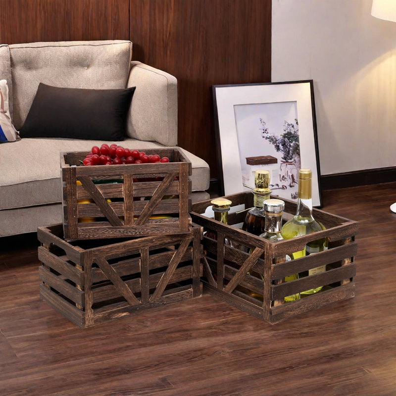 Ensemble de 3 caisses de rangement en bois avec poignées pour la cuisine, le vestibule ou les tablettes