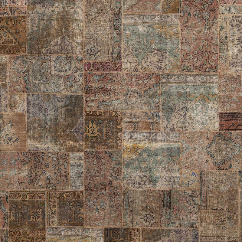 Patchwork noué à la main en laine de conception unique Tapis décoratif beige/brun