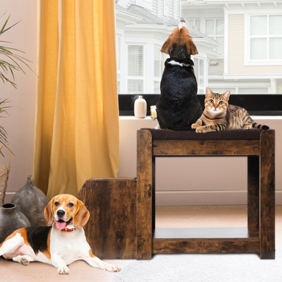 Lit superposé pour animaux de compagnie pour chiens et chats, marche amovible, multi-niveaux avec coussin à gratter, intérieur, coussin pour chat solide et perchoir de fenêtre ferme