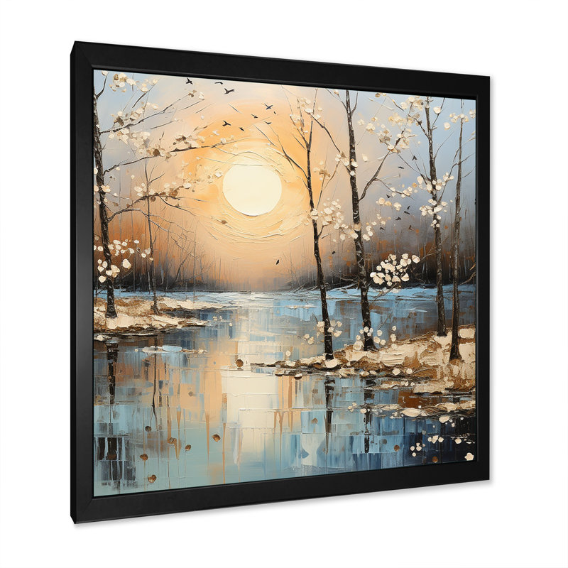 «Grey Spring Time Forest Tranquility II - Fruits», art mural, Black Picture Framed, 36" H x 36" W