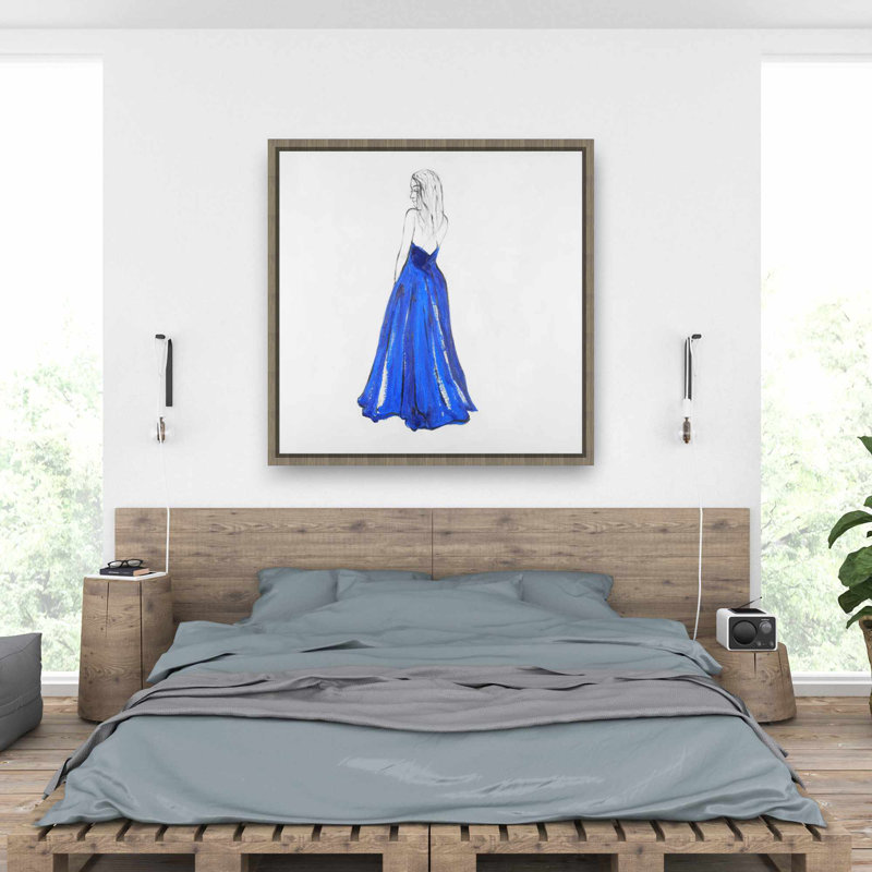 Dame en bleu - Toile encadrée bleue classique pour la décoration intérieure