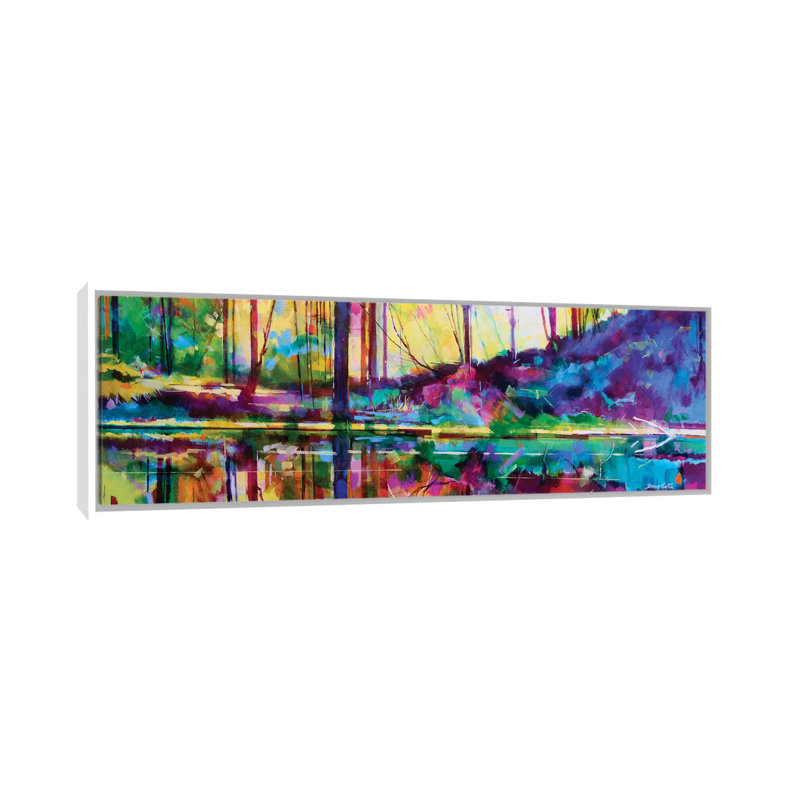 Serenity At Meadowcliff by Doug Eaton - Panoramic Painting on Canvas, 30.48 cm H x 91.44 cm W, White Framed