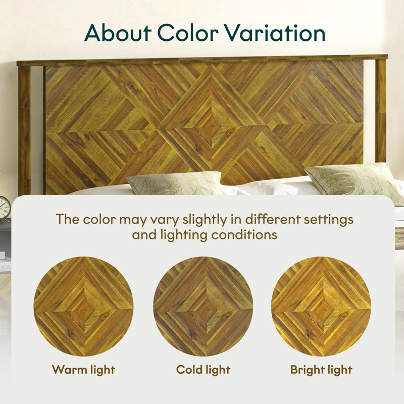 Ethan Solid Wood Platform Bed with Headboard, Rustic Bed Frame, Rustic Brown, Queen