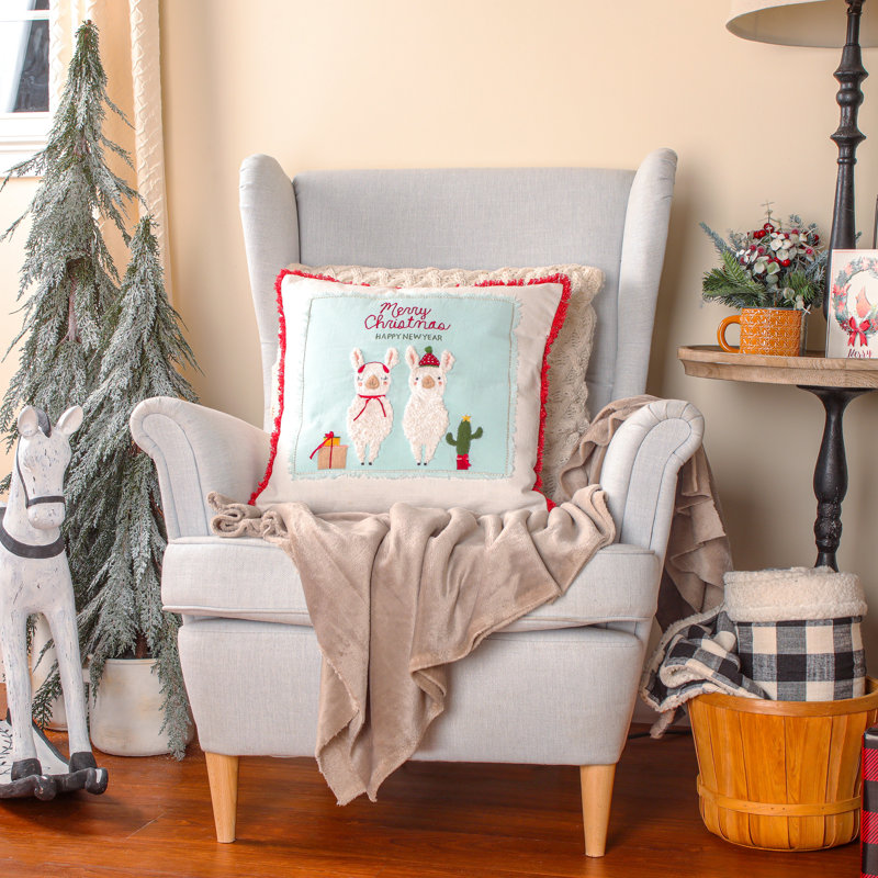 Embroidered Cotton Reversible Throw Pillow