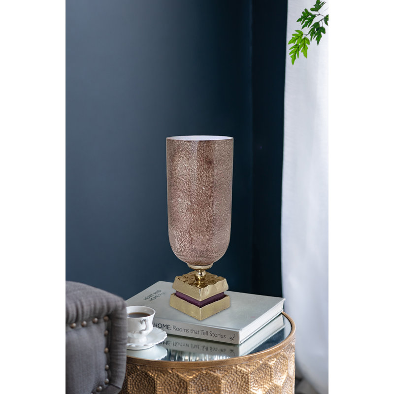Muted Pink Glass Table Vase with Gold Aluminum Base