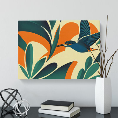 Deco Kingfisher Bird - Wrapped Canvas