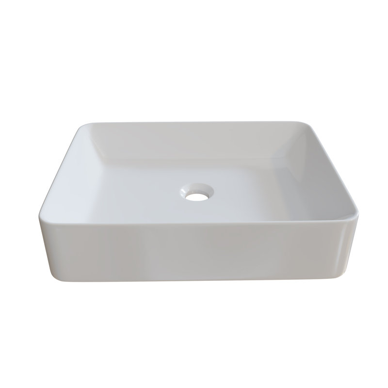 Ceramic Rectangular Vessel Bathroom Sink, White