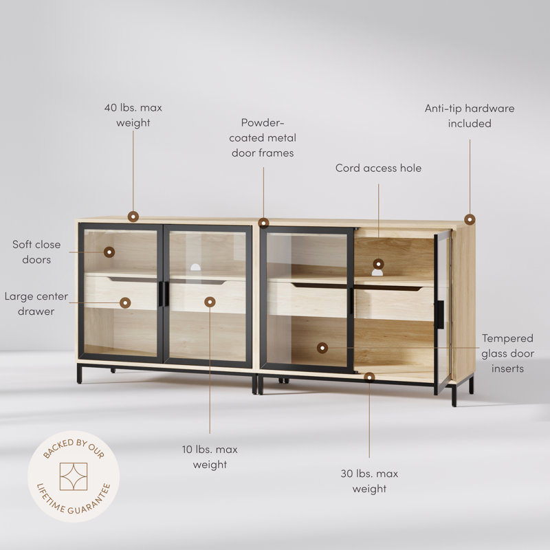 Metal And Glasss Sideboard Accent Cabinet Credenza, 31" H x 74" W x 16" D, 2