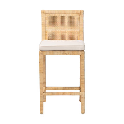 Modern and Contemporary Natural Wood and Rattan Counter Stool