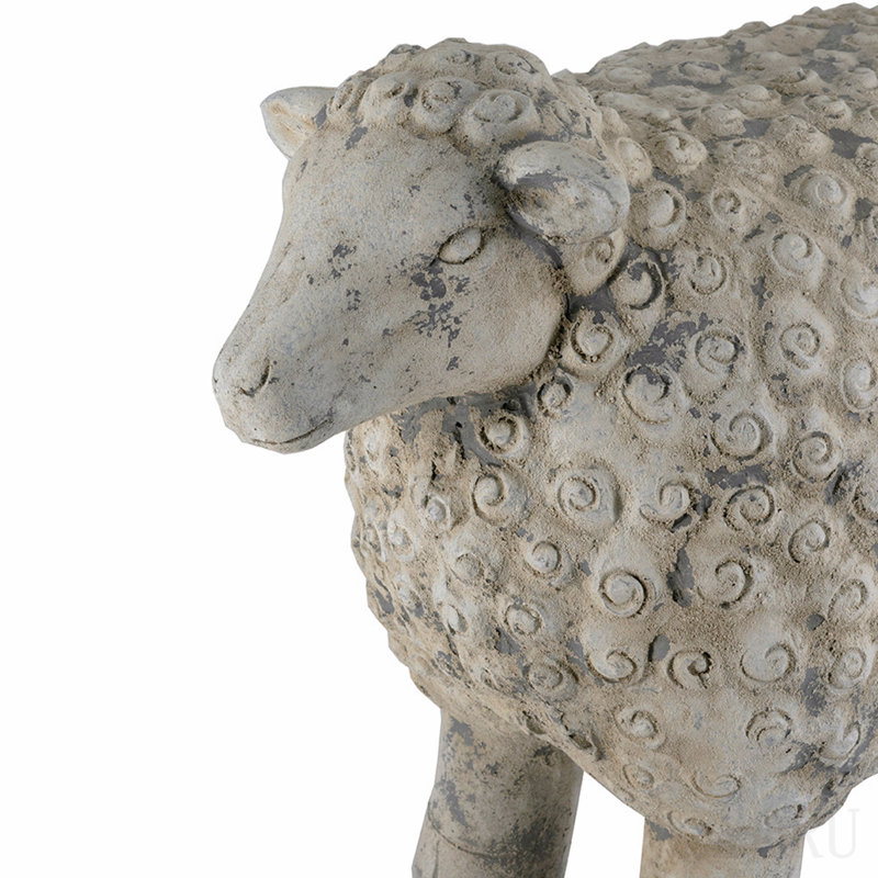 Figurine de mouton en magnésium 45,7 x 24,1 x 35,6 cm (18 x 9,5 x 14 pouces) avec finition blanche et grise patinée, décor de jardin vintage