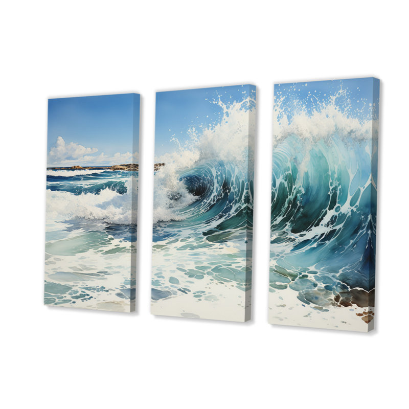 Beach Surfs Up Pointillism I - Ensemble de salon d'art mural nautique et de plage, H 28 po x l 36 po x P 1 po